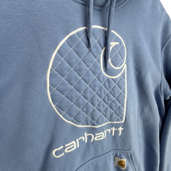 Carhartt Hoodie Pullover Sweatshirt Graphic Logo‎ Loose Fit Blue Medium - Picture 6 of 7